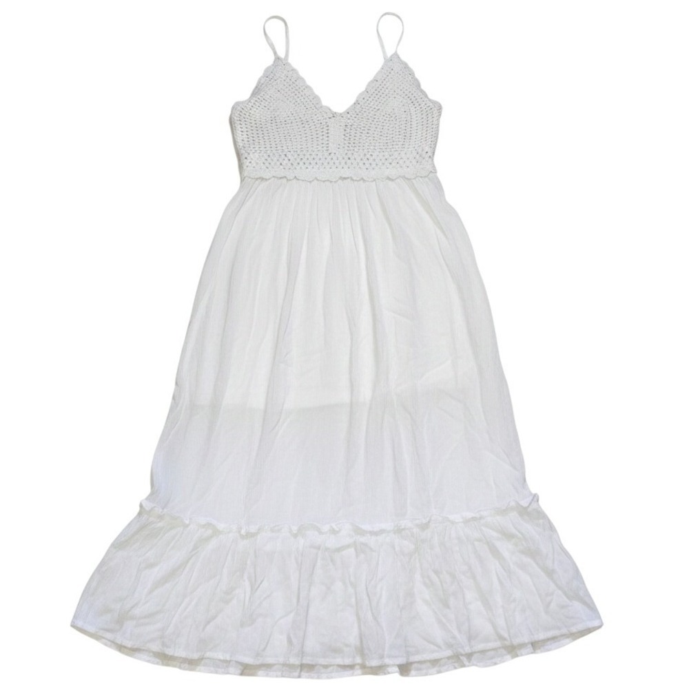 Hint of Blush Maxi Dress Boho Crochet White Medium Gauze Tiered NWT